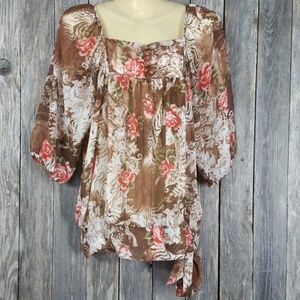 3‎ for $20 sale ~~ Sushi Flower Top Blouse Sheer Peasant Tie Side